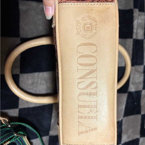 Consuela Floral Embossed Brown and Tan Satchel - Picture 9 of 11